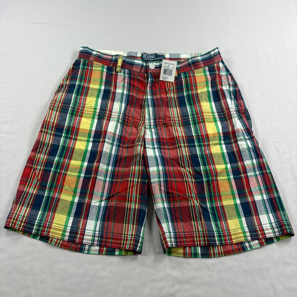 Vintage Polo Ralph Lauren Shorts Mens Size 32 Plaid Chino Multicolor Preppy 90s